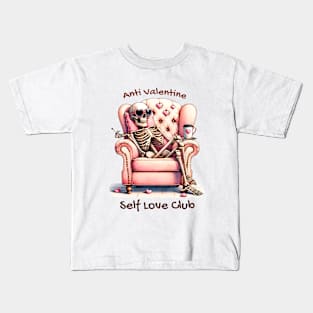 Anti Valentine Self Love Club Skeleton Funny Kids T-Shirt